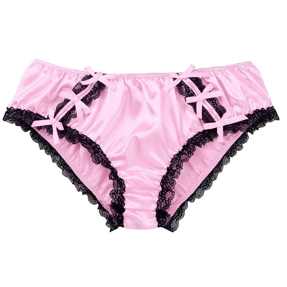 YiZYiF Men's Feminine Panties Silky Satin Lingerie Sissy Knickers Panties Pink Medium
