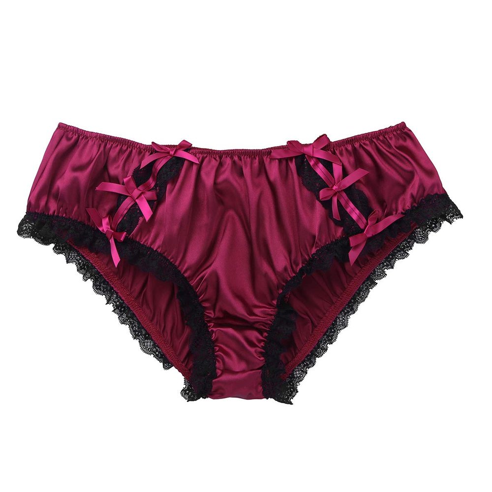 YiZYiF Men's Feminine Panties Silky Satin Lingerie Sissy Knickers Panties Wine Red X-Large