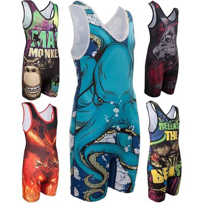 KO Sports Gear Unisex Wrestling Singlet for Adult Wrestlers - Wrestling Singlet for Men & Women - Bold Durable Uniform, Stretchy Breathable Material - Octopus, Adult Large
