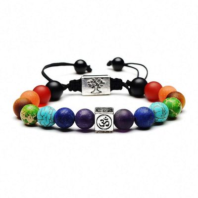 7 Chakra Tree Of Life Charm Bracelets Multicolor Beads Stones Weave Rope Bracelet Yoga Bracelets