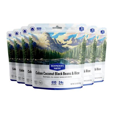 Backpacker's Pantry Cuban Coconut Rice & Black Beans, 2 Servings Per Pouch (6 Count), Freeze Dried Food, 14 Grams of Protein, Vegan, Gluten Free