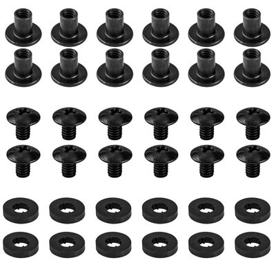 Black Chicago Screws, 12 Sets - for DIY Kydex and Leather Gun Holsters/Clips and Knife Sheaths, 1/4 Inch, Includes Phillips Truss Heads + Open Slotted Fasteners + Rubber Washers/Spacers