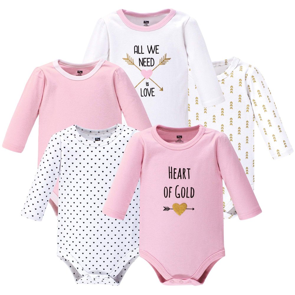 Hudson Baby Unisex Baby Cotton Long-sleeve Bodysuits, Heart, 9-12 Months