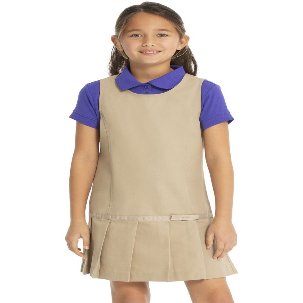 Classroom School Uniforms girls Pleated Bow Jumper Dress, Khaki, 14 US