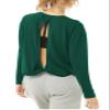 Bestisun Long Sleeve Yoga Shirts Open Back Workout Tops Backless Exercise Clothes for Women Loose Fit Deep Green S view 3