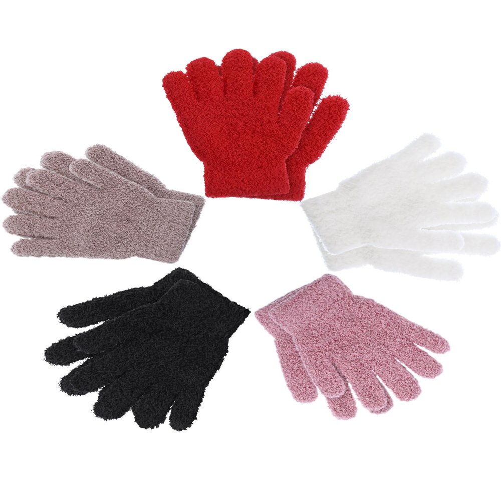 EBOOT 5 Pairs Kids Knit Gloves for Boys and Girls Warm Winter Full Fingers Stretchy Gloves for Kids Mittens Children