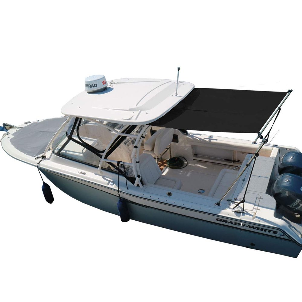 Oceansouth Cabin Cruiser Extension (Size 11) 9.5 ft Length x 8 ft Width - Black Shades Sun Shade Canvas Boat Bulk Fishing Accessories Covers Patio Tent