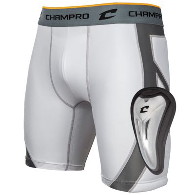 Champro Wind Up Compression Polyester/Spandex Sliding Short W/Cup, Youth Medium, White