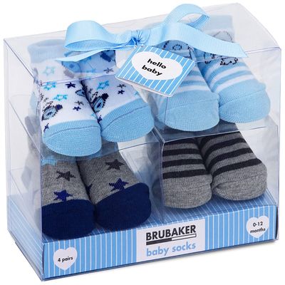 BRUBAKER 4 Pairs of Baby Socks Girls Boys 0-12 Months - Rockets + Stars