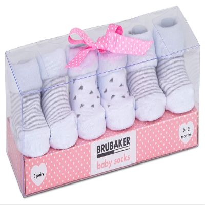 BRUBAKER 3 Pairs of Baby Socks Girls Boys 0-12 Months - Stripes and Triangles