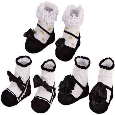 BRUBAKER 3 Pairs of Baby Socks Girls 0-12 Months - Festive Socks Black/White