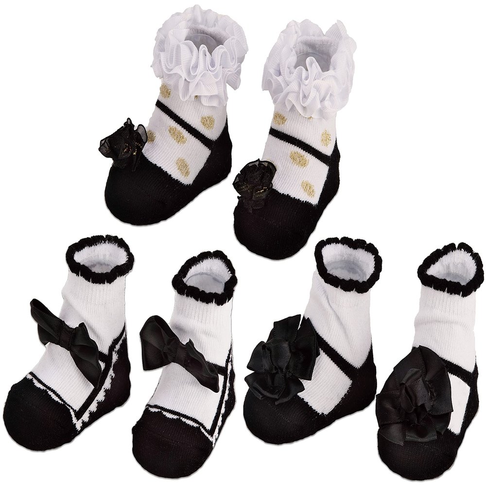 BRUBAKER 3 Pairs of Baby Socks Girls 0-12 Months - Festive Socks Black/White