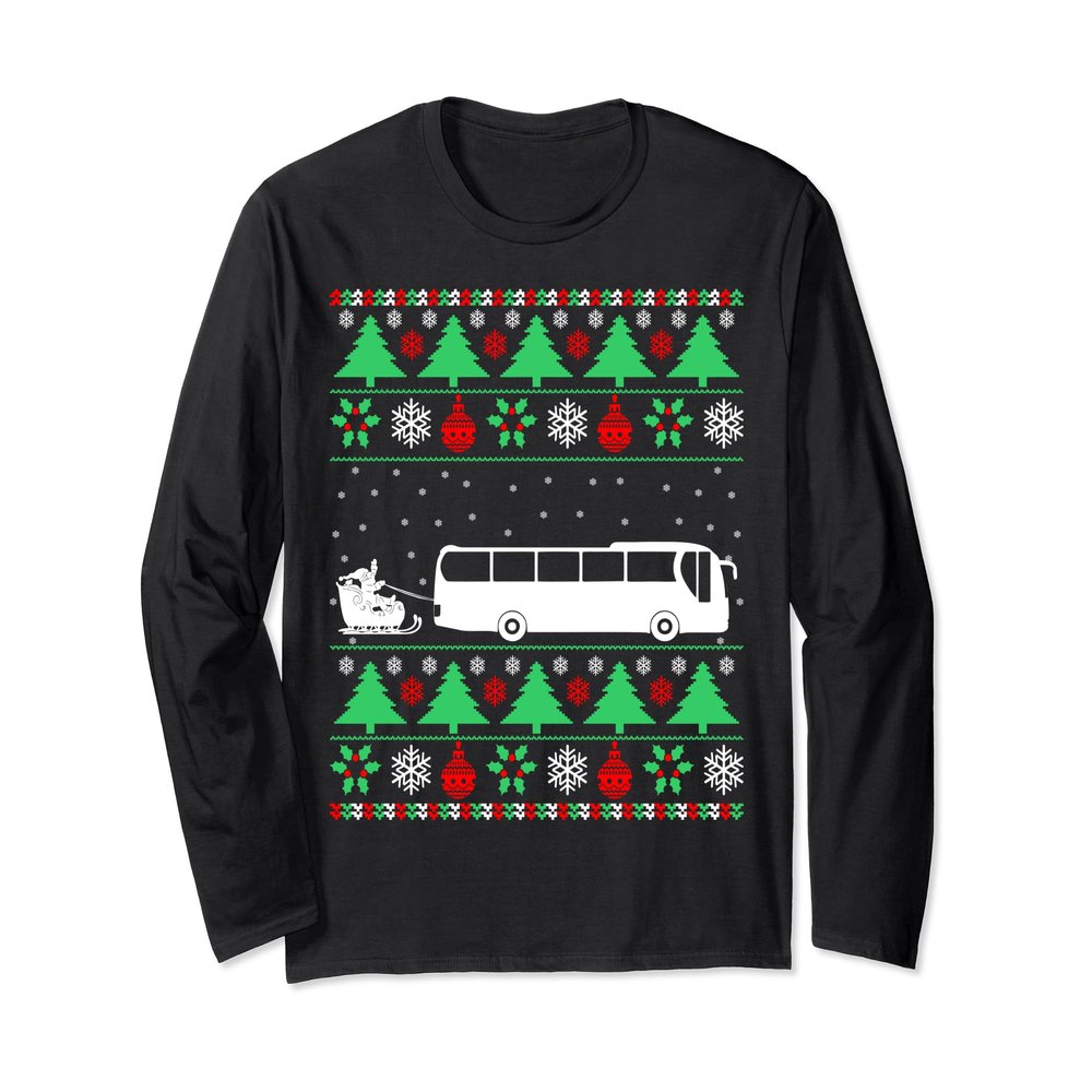 Santa Riding Sleigh Bus Driver Christmas Ugly Sweater Shirt