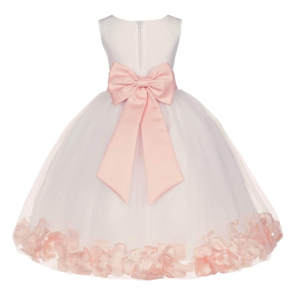 Wedding Pageant Flower Petals Girl Ivory Dress with Bow Tie Sash 302a 16