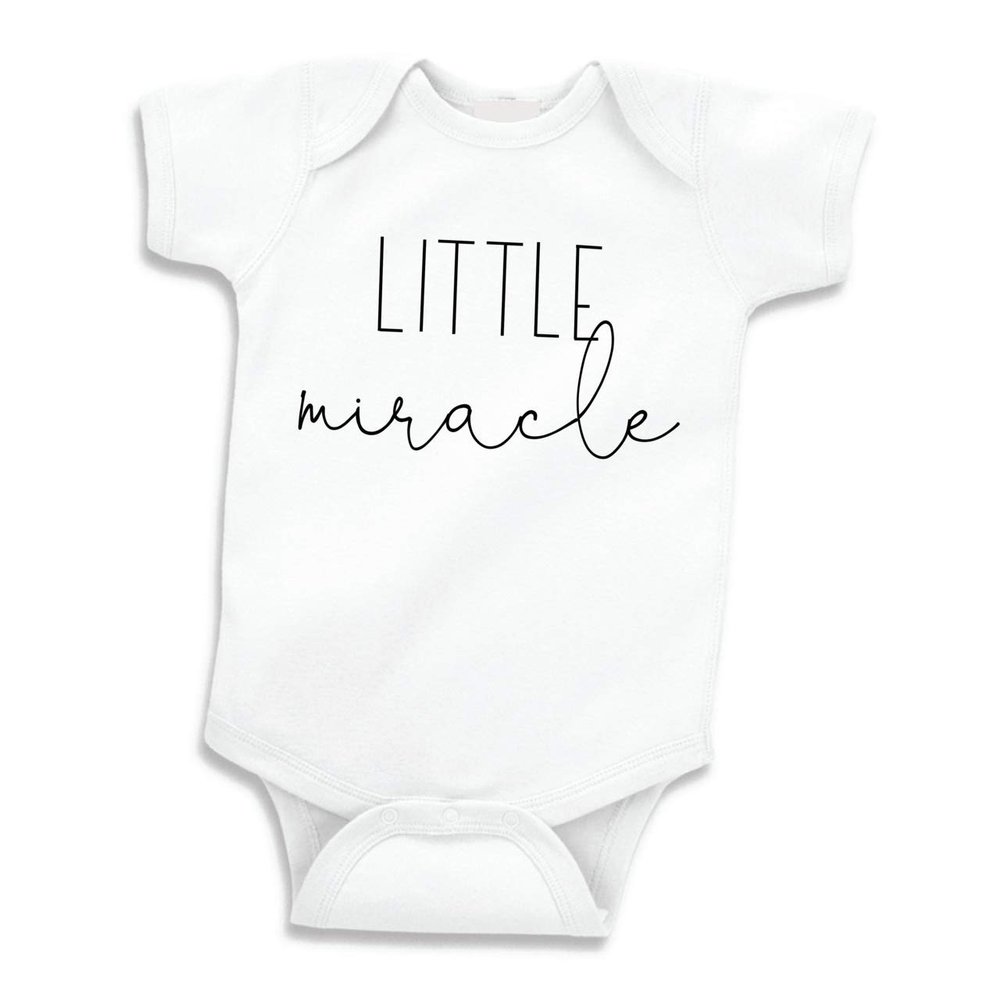 Bump and Beyond Designs Baby Surprise Pregnancy Announcement Little Miracle White, 0-3 Months