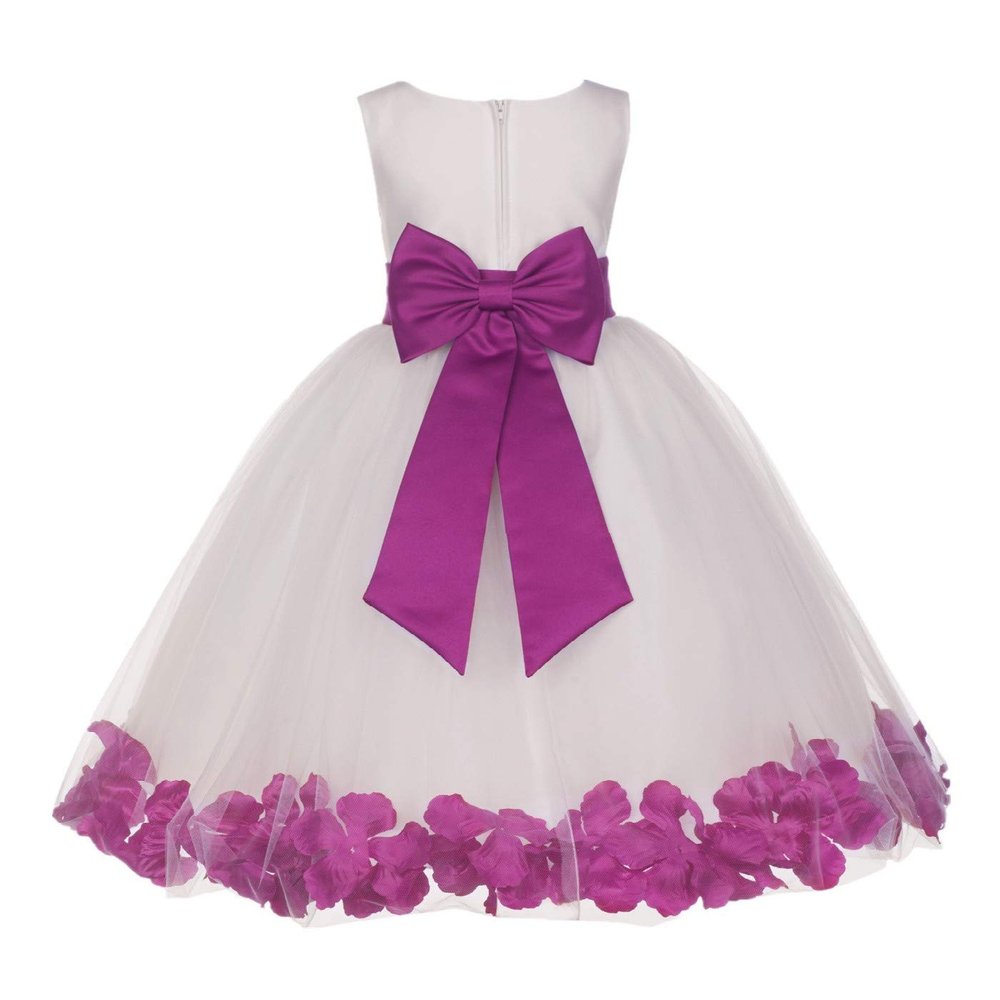 Wedding Pageant Flower Petals Girl Ivory Dress with Bow Tie Sash 302a 16