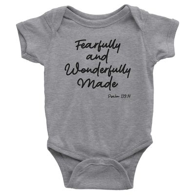Aprojes Fearfully and Wonderfully Made Baby Bodysuit  Christian Baby Clothes (24 Months, Heather Grey)
