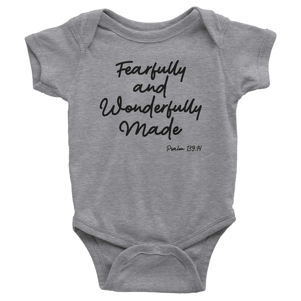 Aprojes Fearfully and Wonderfully Made Baby Bodysuit Christian Baby Clothes (24 Months, Heather Grey)