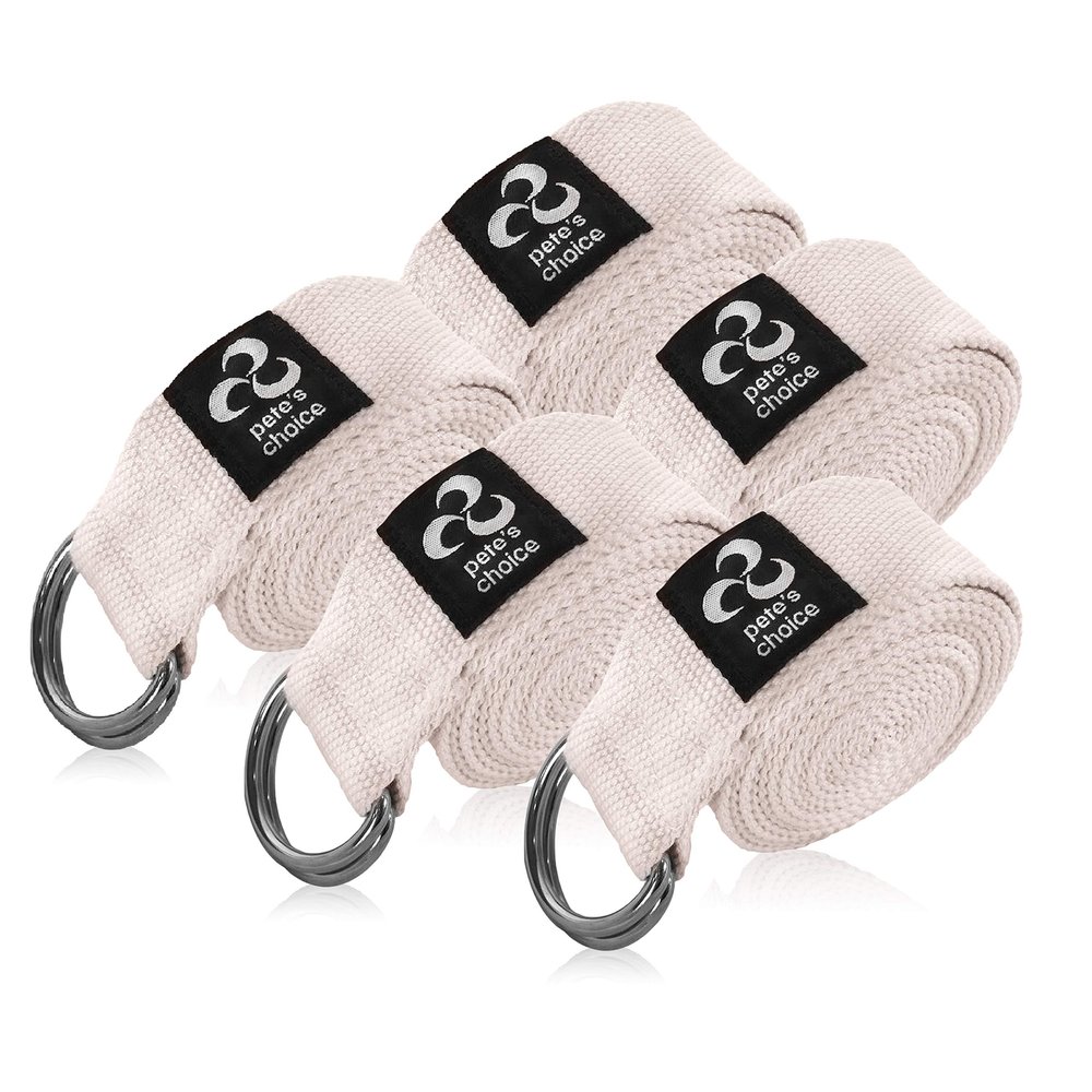 5 Pack Yoga Exercise Adjustable Straps 8Ft | BONUS eBook | with Durable D-Ring For Pilates & Gym Workouts | Hold Poses, Stretch, Improve Flexibility & Maintain Balance