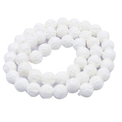 6 8 10 12mm Flower Carved Lotus White Tridacna Shell Round Jewelry Loose Gemstone Beads Strand 15" Natural Stone for Necklace Bracelet DIY Design