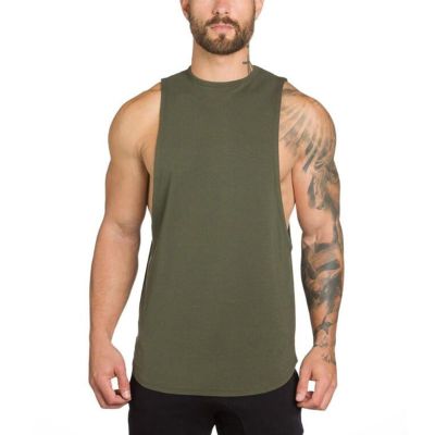 ZUEVI Men's Muscular Cut Open Sides Bodybuilding Tank Top Gym Workout Stringer T-Shirt (ZArmy Green-M)