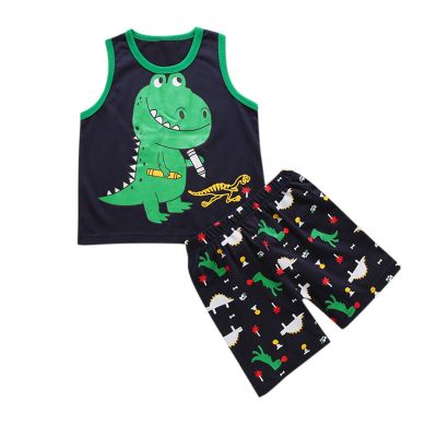 Baby Toddler Boys Summer Clothes Outfits 1-6 Years Old Kids Short Sleeve Dinosaur Tees Squama Print Shorts Sets (18-24 Months, Green)