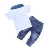 Hooyi Baby Boy Cotton Clothes Sets Children Short Sleeve T-Shirt +Jeans Pants +Scarf Outfits (White, 5T) view 2