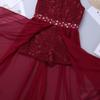 Agoky Halter Lace Flower Girls Dress Wedding Junior Bridesmaid Party Ball Gown Floor Length Dresses Burgundy (Floral Lace) 10 view 4