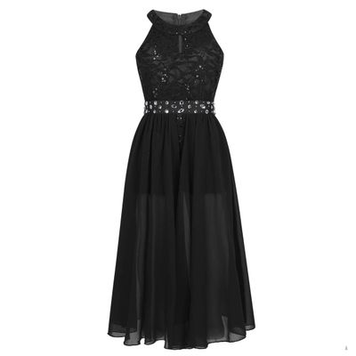 Agoky Halter Lace Flower Girls Dress Wedding Junior Bridesmaid Party Ball Gown Floor Length Dresses Black (Floral Lace) 10