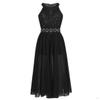 Agoky Halter Lace Flower Girls Dress Wedding Junior Bridesmaid Party Ball Gown Floor Length Dresses Black (Floral Lace) 10 view 1
