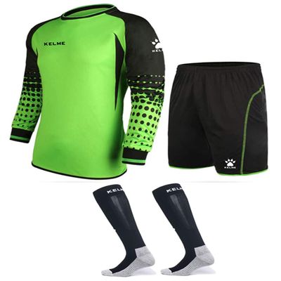 KELME Soccer Goalie Jersey Padded Uniform Kit - Goalkeeper Jersey, Shorts & Socks - Mens Football Padded Shirt - Kids and Adult Sizes (Green, Kids 8)