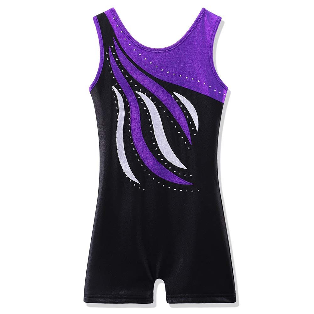 BAOHULU Leotard for Toddler Girls Gymnastics Shorts Sparkle Embroidery Tank Biketards One Piece B165_BlackPurple_150