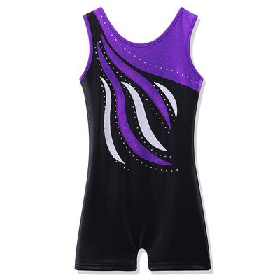 BAOHULU Leotard for Toddler Girls Gymnastics Shorts Sparkle Embroidery Tank Biketards One Piece B165_BlackPurple_140