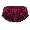 inlzdz Mens Silky Satin Ruffled Lace Lingerie French Maid Sissy Crossdress Panties Underwear Feminine Knickers Wine Red Medium view 1