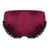 inlzdz Mens Silky Satin Ruffled Lace Lingerie French Maid Sissy Crossdress Panties Underwear Feminine Knickers Wine Red Medium view 2