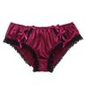 inlzdz Mens Silky Satin Ruffled Lace Lingerie French Maid Sissy Crossdress Panties Underwear Feminine Knickers Wine Red Medium view 3