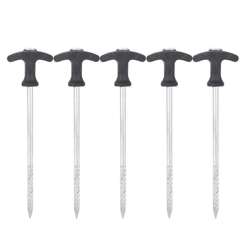 Dilwe Outdoor Tent Stakes, 5 Pcs T-Shaped Nail Pegs Camping Screw Nail for Frozen Soil Ice
