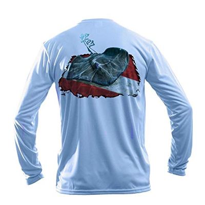 Sea Fear Men's 50+ UPF Long Sleeve Rash Guard Scuba Diving, Snorkeling, Stingray Blue (3XL)