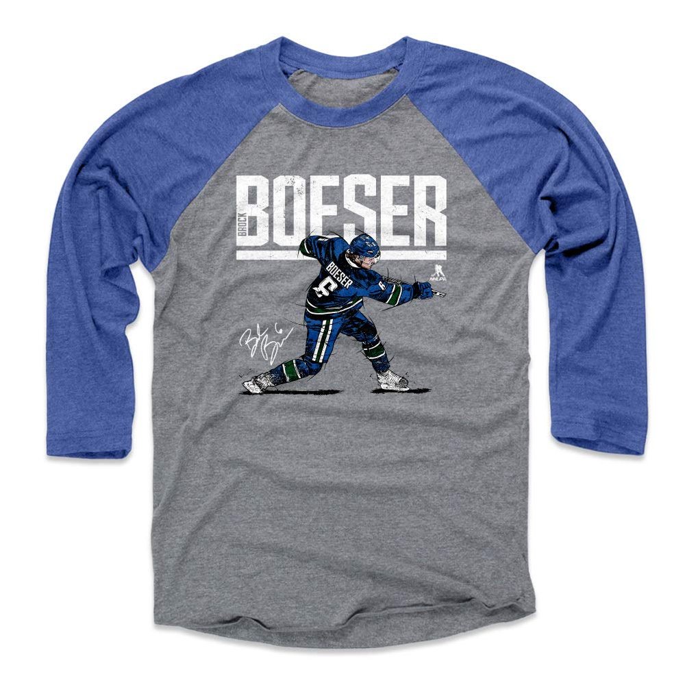 500 LEVEL Brock Boeser Tee Shirt (Baseball Tee, XXX-Large, Royal/Heather Gray) - Vancouver Raglan Tee - Brock Boeser Hyper W WHT