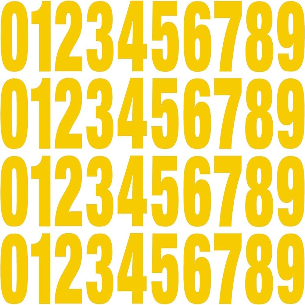 0-9 Numbers Yellow Vinyl Sticker Decals Assorted Set of 40 (V1146YellowUnion) (12")