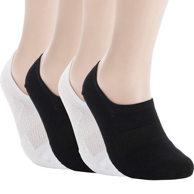 Pro Mountain No Show Socks Women Wide Toe Box For Health Y Heel Forefoot Size S Black + White 4 Pack Cotton Cushion Footies Sneakers US Shoe 6-8