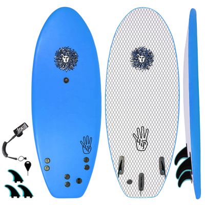 KONA SURF CO. The 4-4 Surfboard for Beginners Kids and Adults - Soft Top Foam Surfboards for Beach - Surf as a Boogie Board Bodyboard or Softboard - Includes Fins and Leash in Light Blue sz:4ft 4in