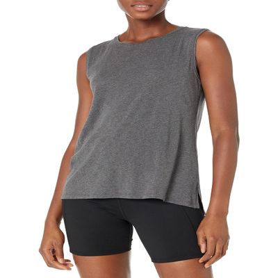 Amazon Essentials Women's Soft Cotton Relaxed-Fit Yoga Tank Top (Available in Plus Size), Dark Grey Heather, X-Large