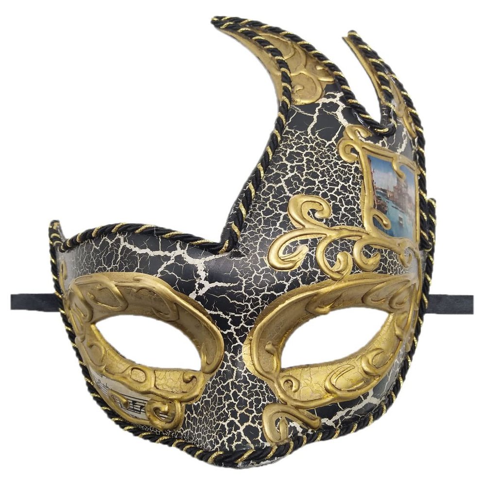 Coolwife Men's Masquerade Mask Vintage Venetian Checkered Musical Party Mardi Gras Mask (X Black)