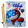 Breeze Decor HS111078-BO July 4th Hot Air Balloon Americana Fourth of Impressions Decorative Vertical 28" x 40" Double Sided House Flag Set Pole Bracket Hardware view 1