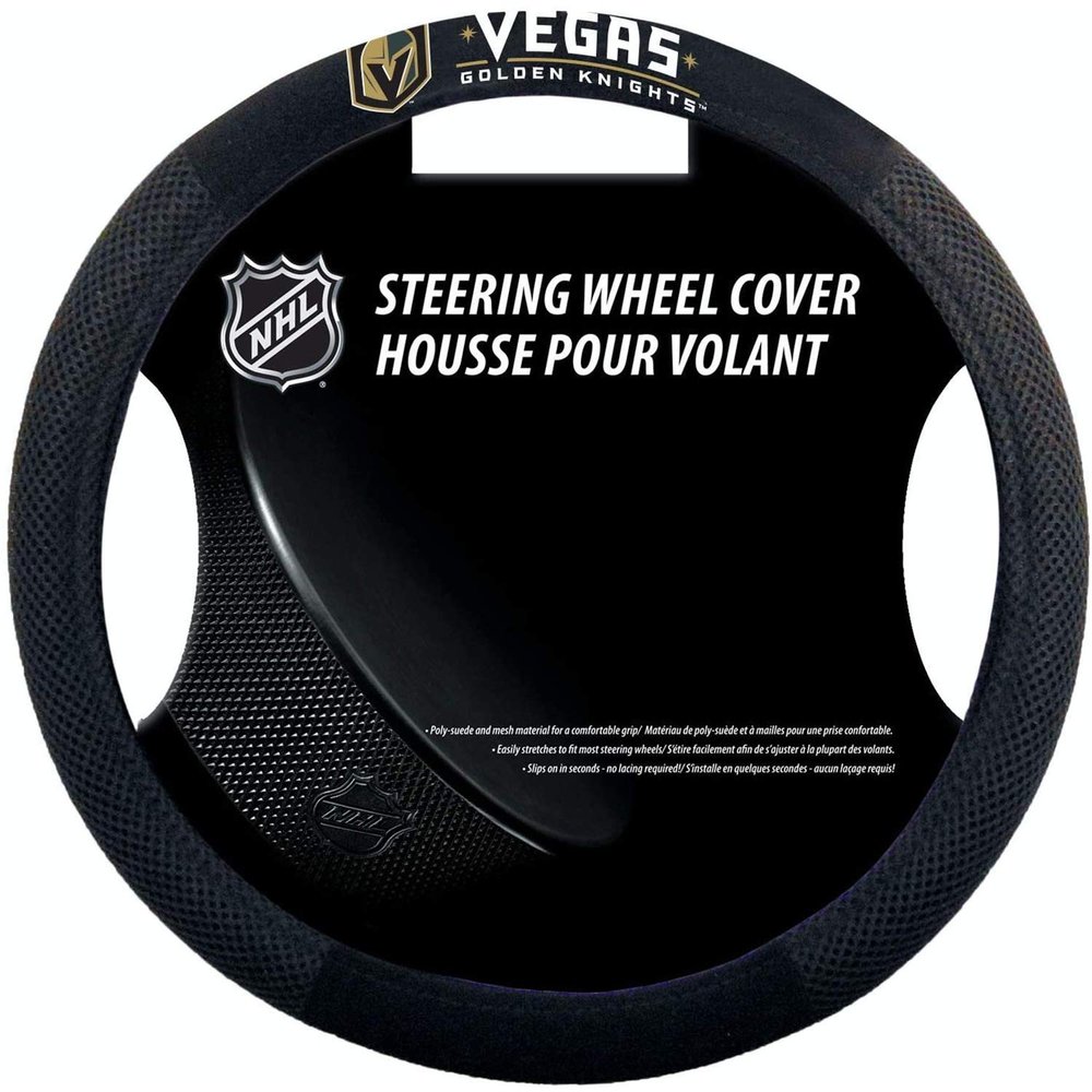 Fremont Die NHL Vegas Golden Knights Unisex NHL Poly-Suede Steering Wheel CoverNHL Poly-Suede Steering Wheel Cover, Black, one Size
