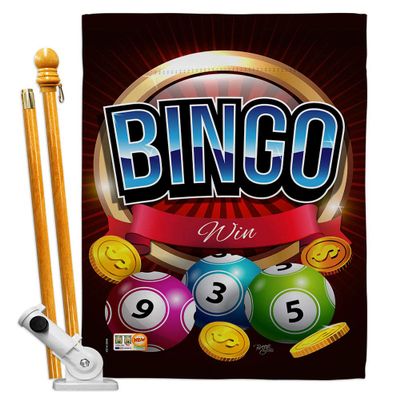 Bingo Win House Flag Set Interests Game Bunco Night Dice Poker Hobbies Leisure Activity Small Decorative Gift Yard Banner Double-Sided Made In USA 28 X 40