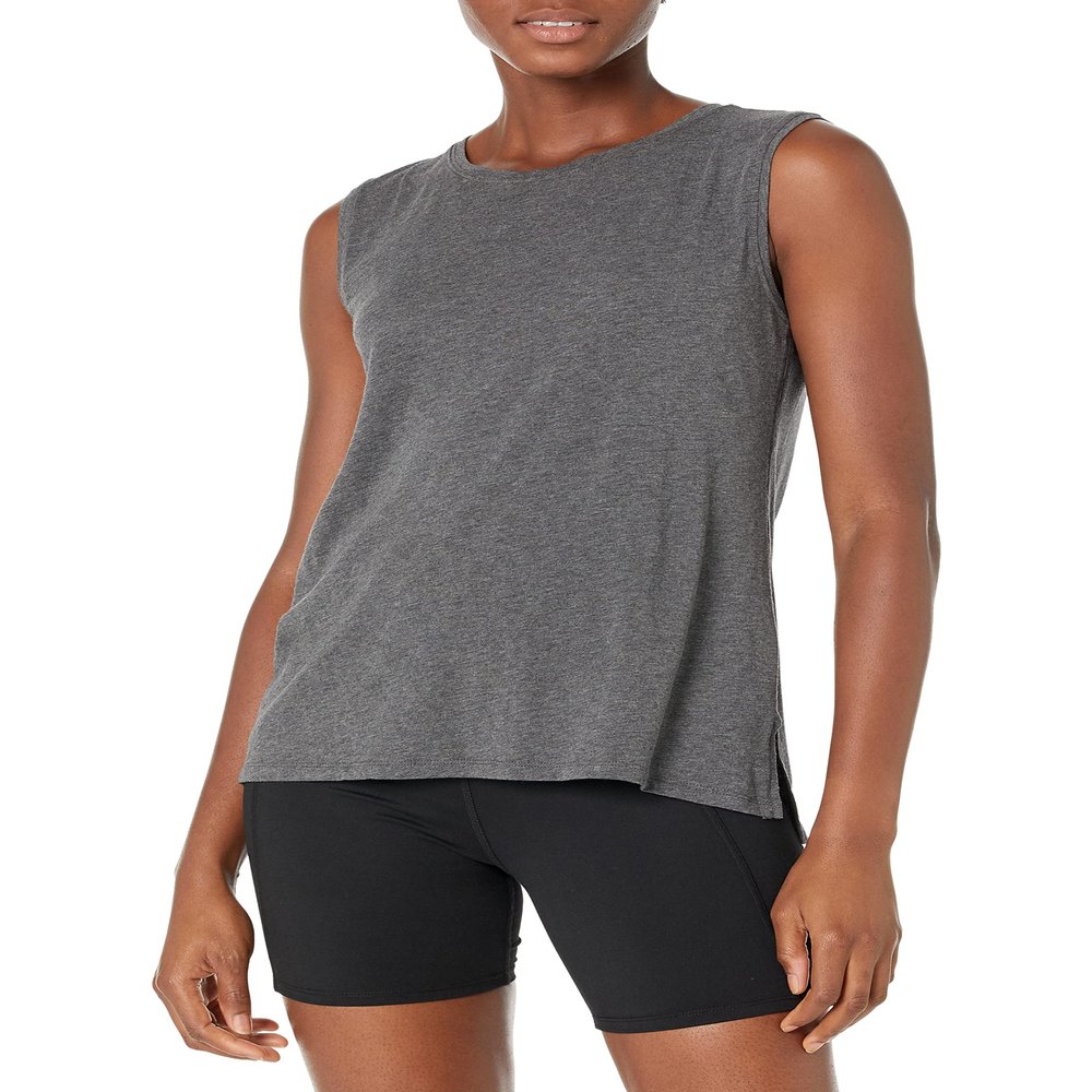 Amazon Essentials Women's Soft Cotton Relaxed-Fit Yoga Tank Top (Available in Plus Size), Dark Grey Heather, 2X