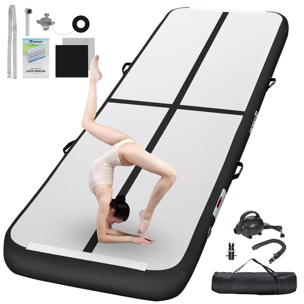 FBSPORT 10ft Gymnastics Training Mats Inflatable Air Gymnastics Mat 4 inches Thickness Inflatable Floor Mats for Home Use/Training/Cheerleading/Yoga/Water with Pump