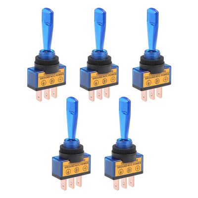 uxcell 5Pcs SPST Latching Rocker Toggle Switch Blue LED Light 20A 12V 3P ON-Off Flat Rod Blue